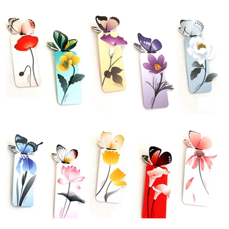 2PCS Mini Paper Stationery Accessories 3D Butterfly Flower Colorful Bookmark Beautiful Birthday Christmas Gift | Канцтовары для
