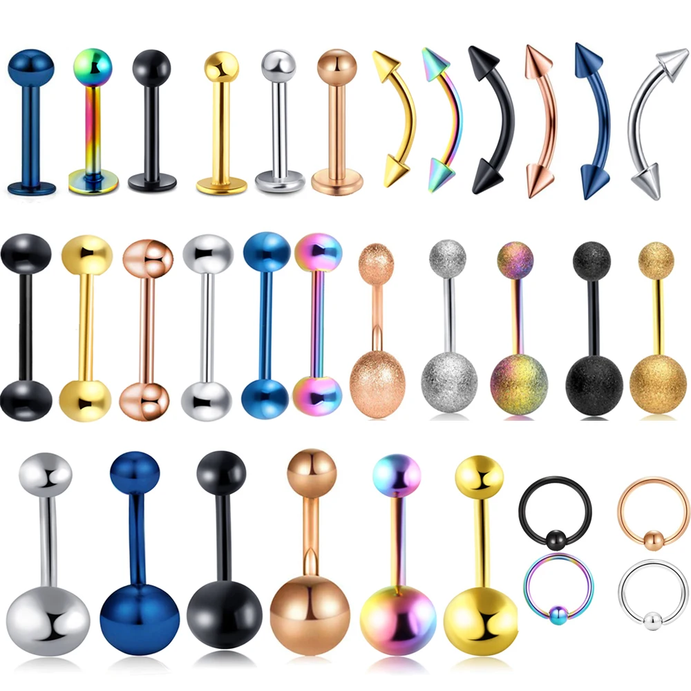 

JUNLOWPY 5-6pcs 16G 20G Steel Navel Belly Button Rings Nose Hoop Piercing Tongue barbell Nipplerings Lip Labret stud Eyebrow Bar