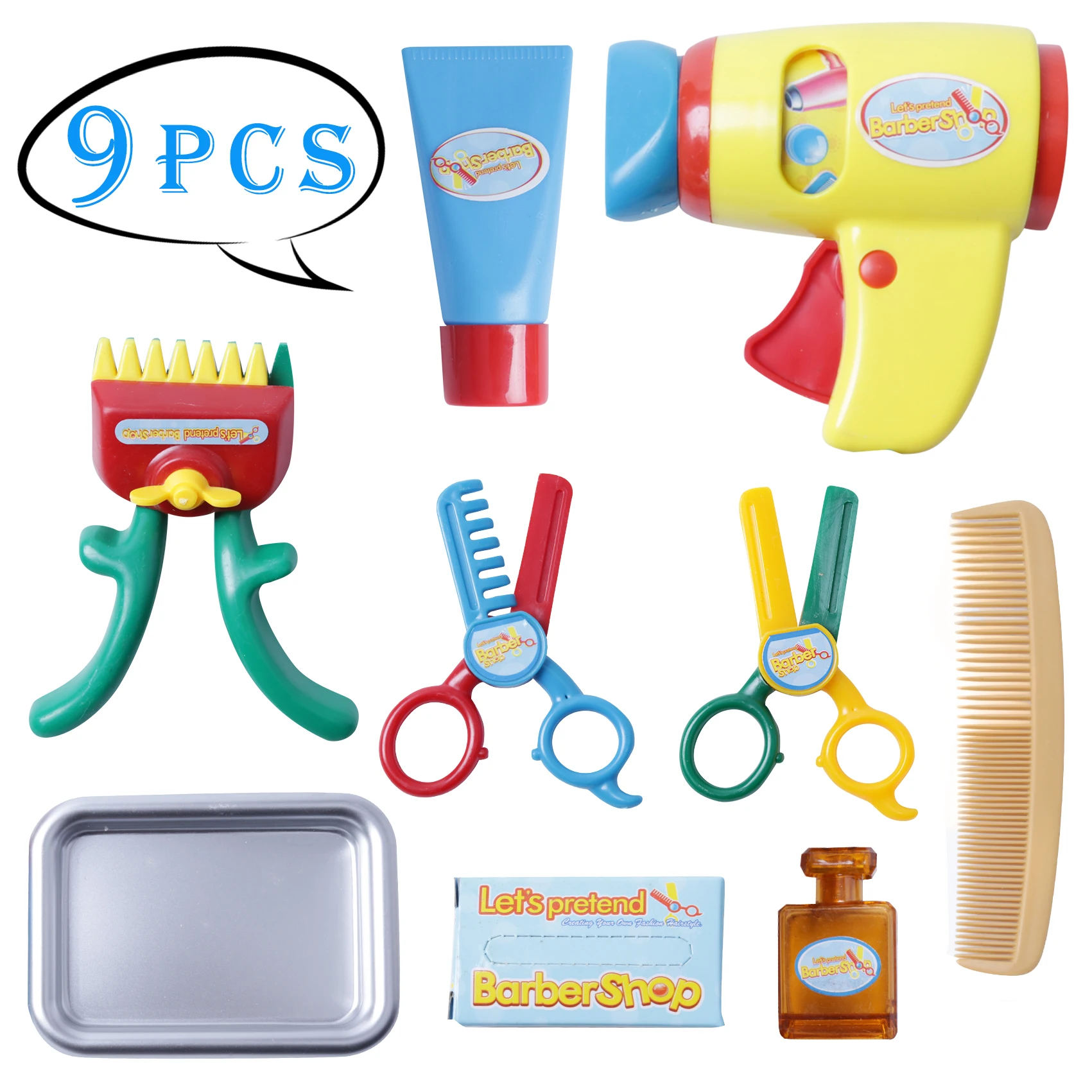 9 Piece Pretend Play Barber Shop Toy Beauty & Fashion Toys Hair Salon
