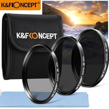 

K&F CONCEPT ND Lens Filter Kit 52/55/58/62/67/72/77mm ND2+ND4+ND8+Bag+Clean Cloth For Nikon Canon DSLR Neutral Density Filter