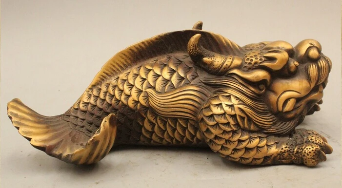 

free 4" China Folk Feng Shui Copper arowana Dragonfish Saurichthys Statue Sculpture fast
