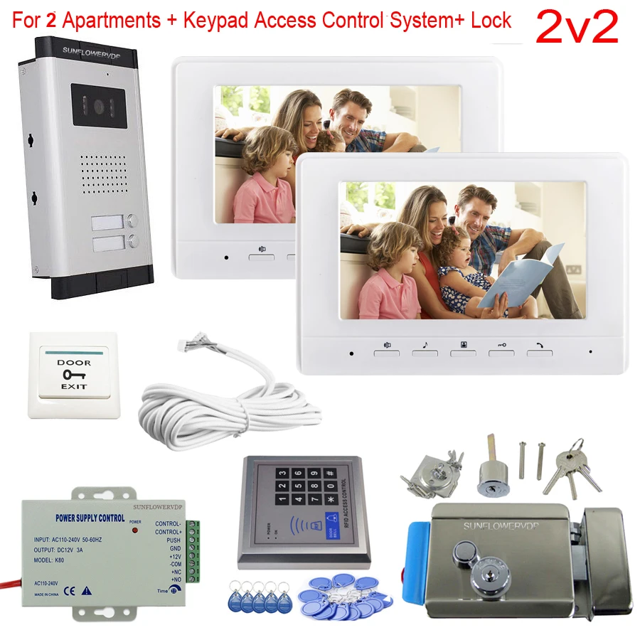 Access Control Keypad 2-8 Apartments Video Door Entry Panel Color 7\ Indoor Monitor Video Intercom With Electronic Door Lock Kit Access Control Keypad 2-8 Apartments Video Door Entry Panel Color 7\ Indoor Monitor Video Intercom With Electronic Door Lock Kit