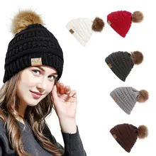 Вязаная шапка, шапка из меха лисы, теплая шапка с помпонами, зимняя женская шапка, шапка для девочек, вязаные шапки, фирменная Новинка, толстая женская шапка