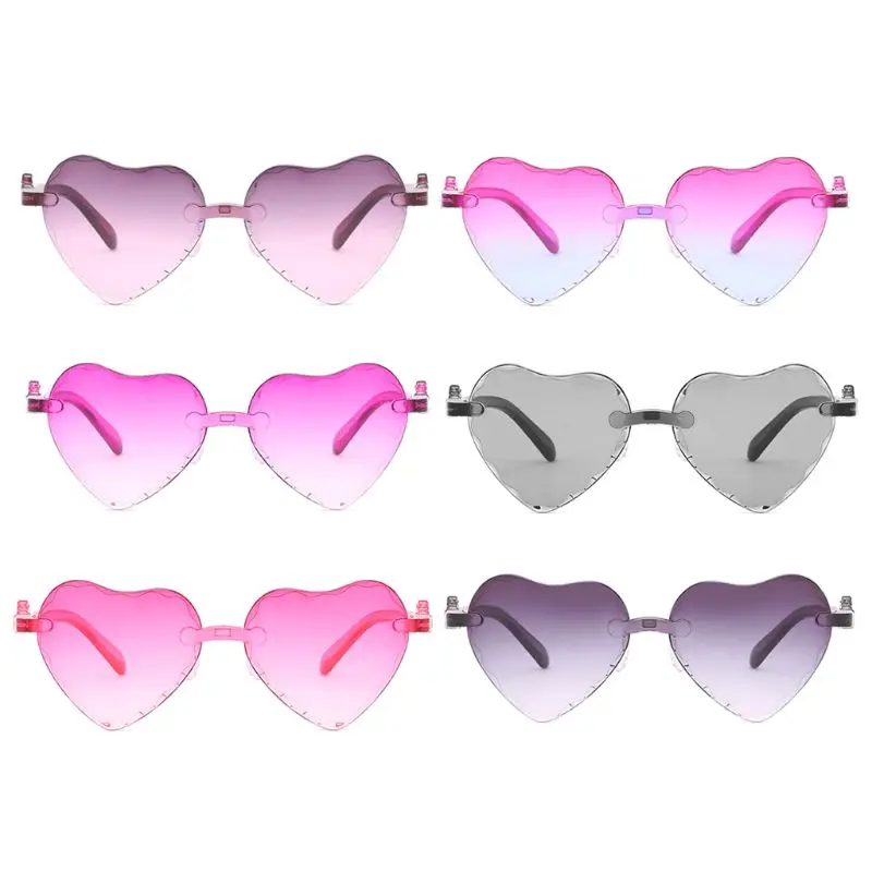 

2019 New Fashion Kids Love Heart Shape Sunglasses Rimless Frame Tint Clear Lens Colorful Sun Glasses Pink Shade Travel Trendy