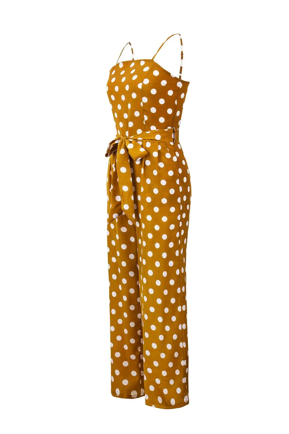 Lossky комбинезон в горошек камзол женские комбинезоны летние тканые без бретелек с поясом широкие брюки повседневные Комбинезоны Femme - Цвет: yellow