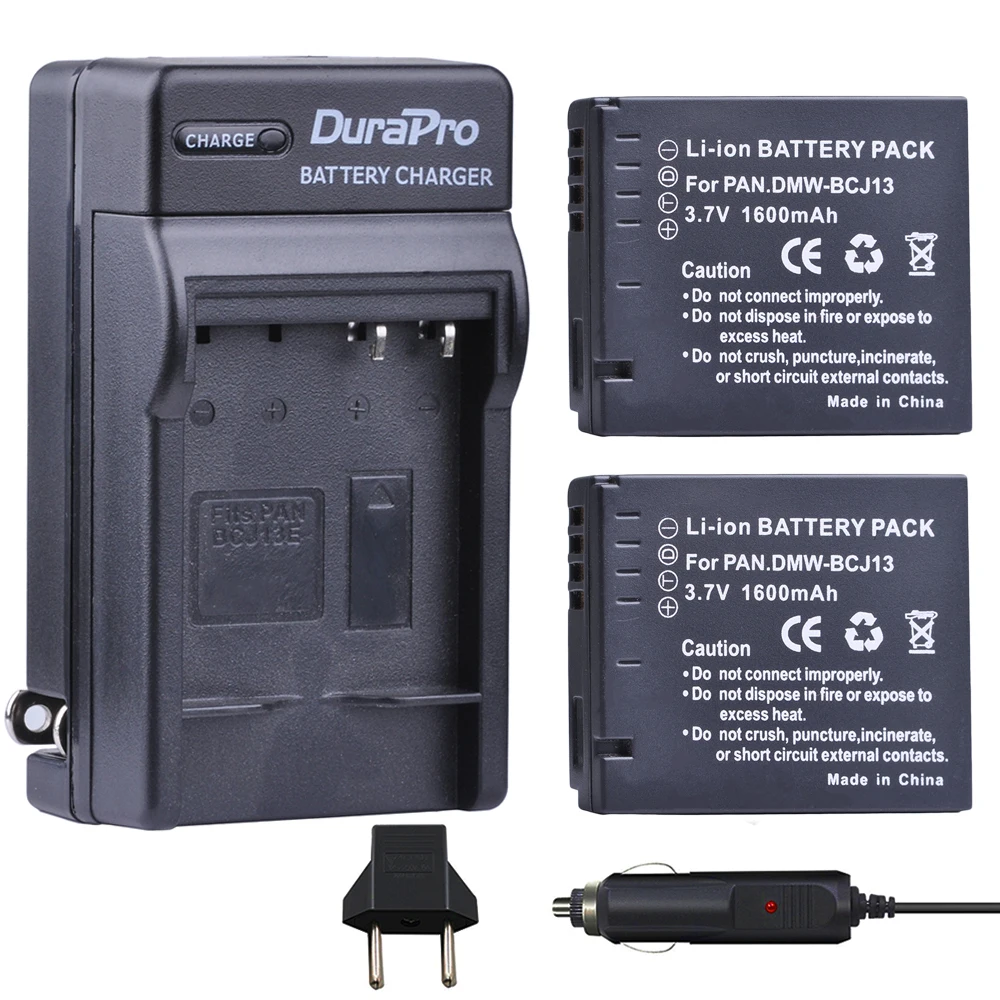 

DuraPro 2pc 1600mAH DMW-BCJ13 DMW BCJ13 Li-ion Battery + Car Charger + EU Plug For Panasonic DMC LX5 LX5 LX5GK LX5K LX5W