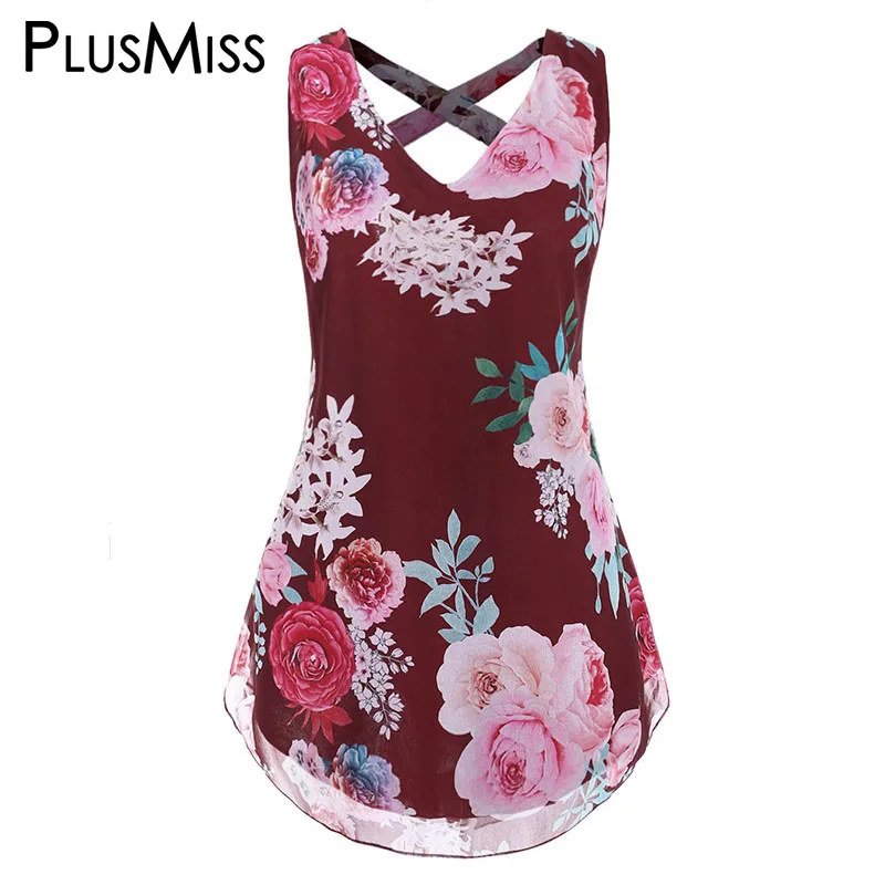 PlusMiss Plus Size XXXXL XXXL XXL Summer Sleeveless Chiffon Blouse
