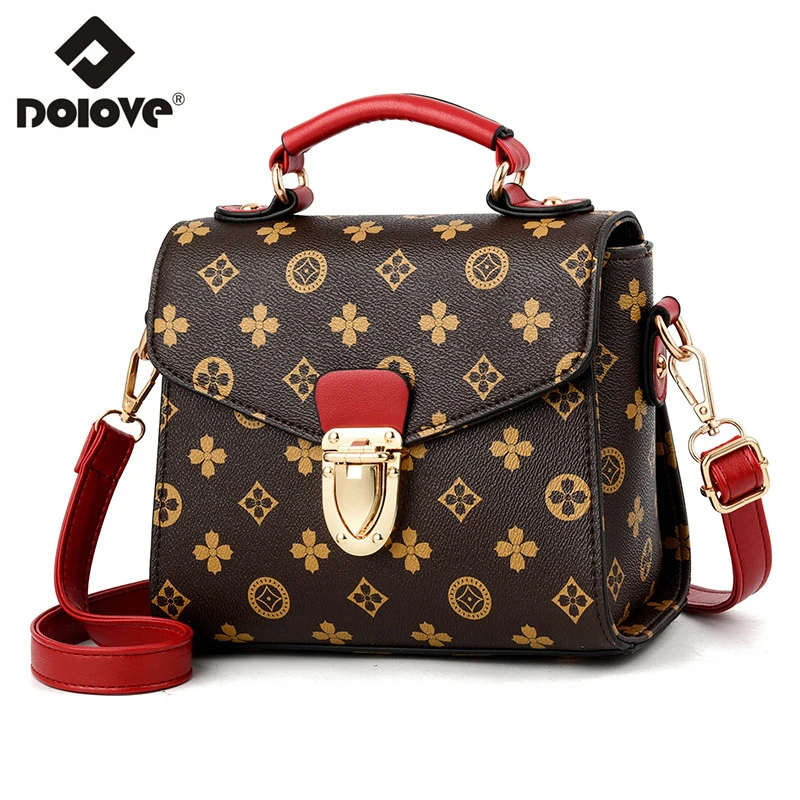 

DOLOVE 2019 Fashion New Style Women's Bag, PU Leather Printed Messenger Bag, Single Shoulder Diagonal Small Square Bag