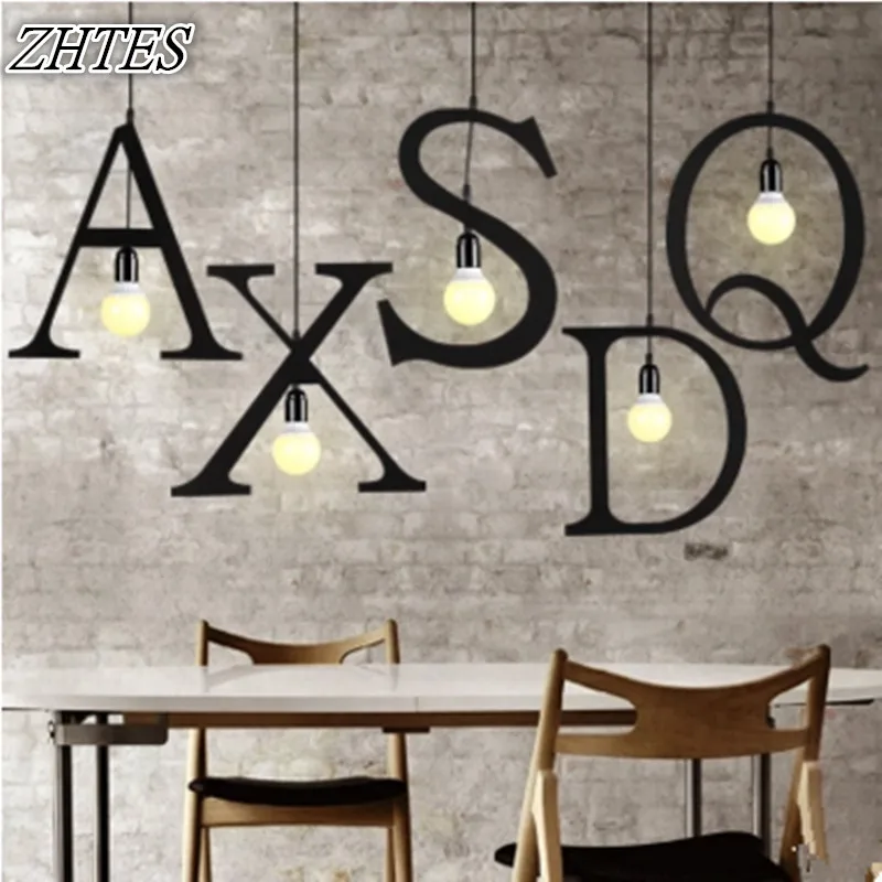 

Modern Letters Iron Pendant Light Clothing Store Restaurant Cafe Spelling Sign Letter Droplight
