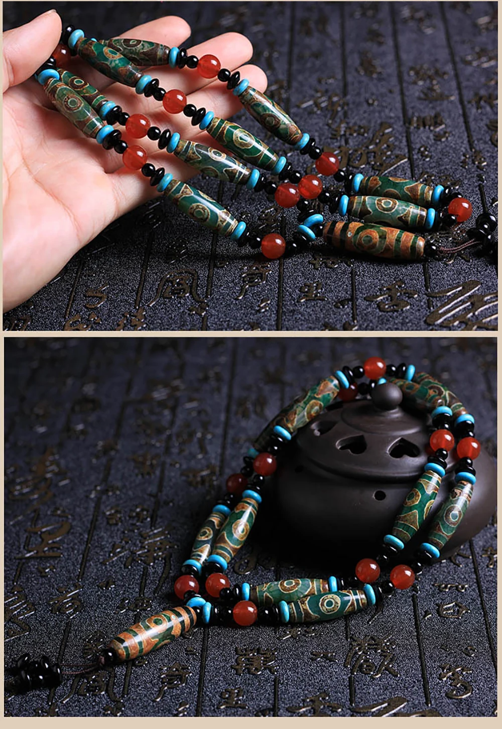Ожерелье BOEYCJR с натуральным камнем, длинная цепочка, ручная работа, этнический стиль, девять глаз, тибетский дзи, бусы, ожерелье для женщин или мужчин