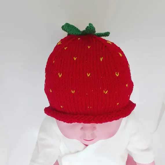 Strawberry hat, knit hat, baby hat, red fruit, photo props, baby girl, toddler beanie, autumn