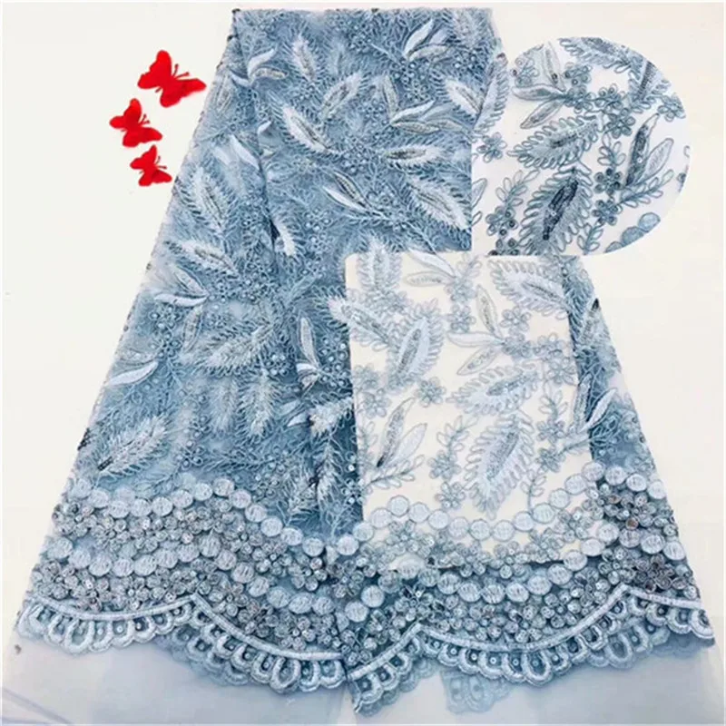 African Lace Fabric 2019 High Quality Tulle With Sequins Sky Blue French Net For Women Dress New | Дом и сад