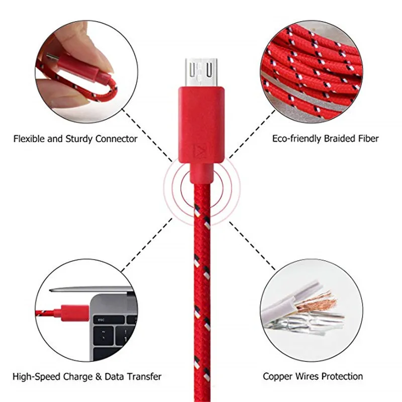 Металлический штекер нейлоновый Кабель зарядного устройства микро-usb для Nubia Z9 Mini Z11 V18 N3 провод для передачи данных для Motorola Moto E5 Play G6 G4 Plus X2 провод