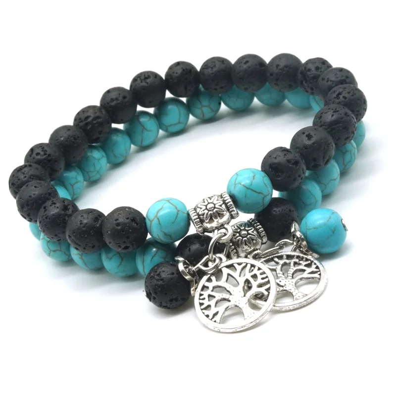 

Lover Tree of Life 8mm Lava Stone Kallaite Healing Balance Beads Reiki Buddha Prayer Essential Oil Diffuser Bracelet Jewelry