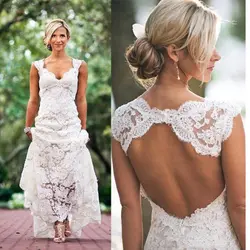 Boho кружевные свадебные платья 2019 платье vestido de noiva Кепки рукавом с открытой спиной с юбкой-годе Свадебные платья индивидуального пошива