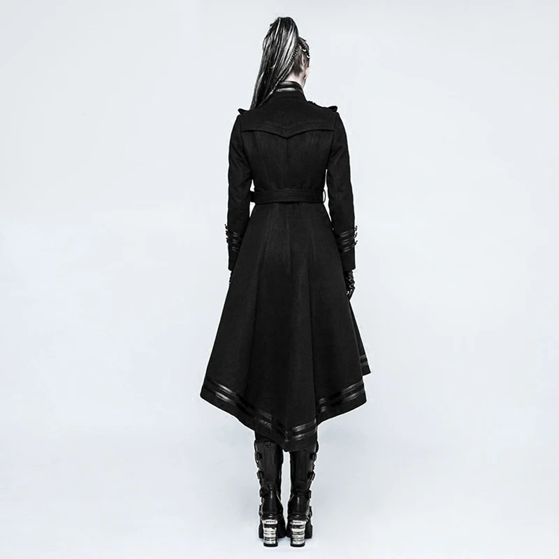 Панк рейв стимпанк военная форма камвольная женское длинное пальто готическая лолита черный стоячий воротник зимняя куртка пальто
