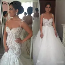 Кружевное свадебное платье-русалка, сексуальное свадебное платье со съемным шлейфом, с аппликацией, на бретельках, Vestido de noiva Robe de mariage
