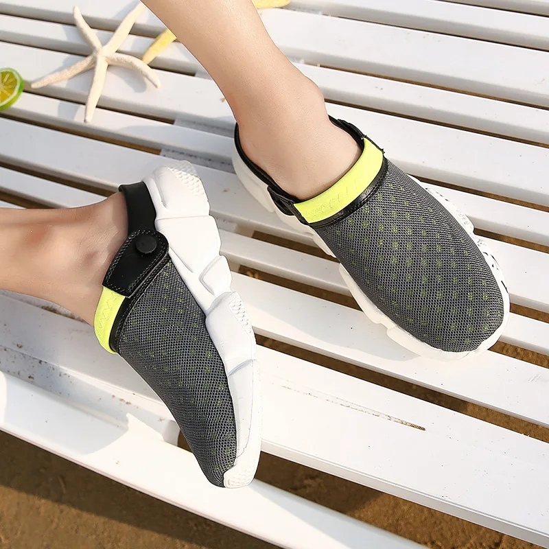 Men's Croc Sandal Slippers Mesh Breathable Beach Flip Flops Flat Shoes Summer New Non-slip Light Sandals for Men