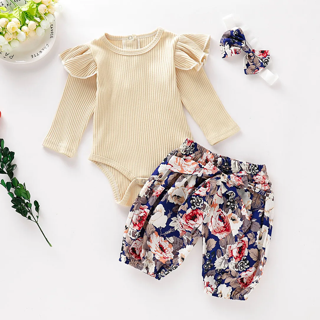 

Children Clothing Set Toddler Baby Kids Girls Soild Long Sleeve Romper+Print Pants Girls 2019 Autumn Outfits Costume Set C50#