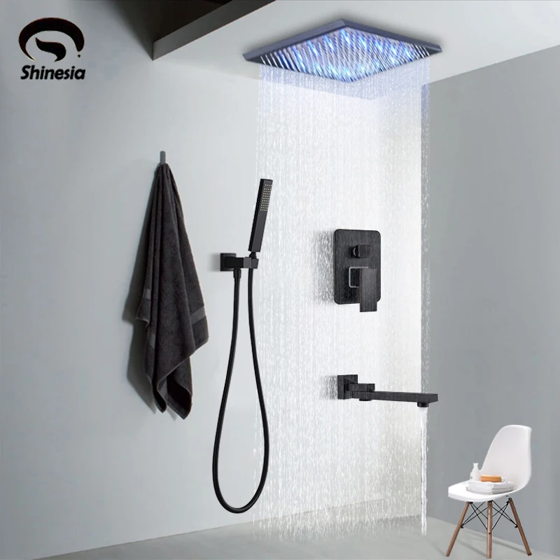 

Luxury Black Bronze Shower Faucet Set 3-Function Switch Wall Mount Rain Shower Faucet With Hand Shower Tub Spout Hot Cold Mixer