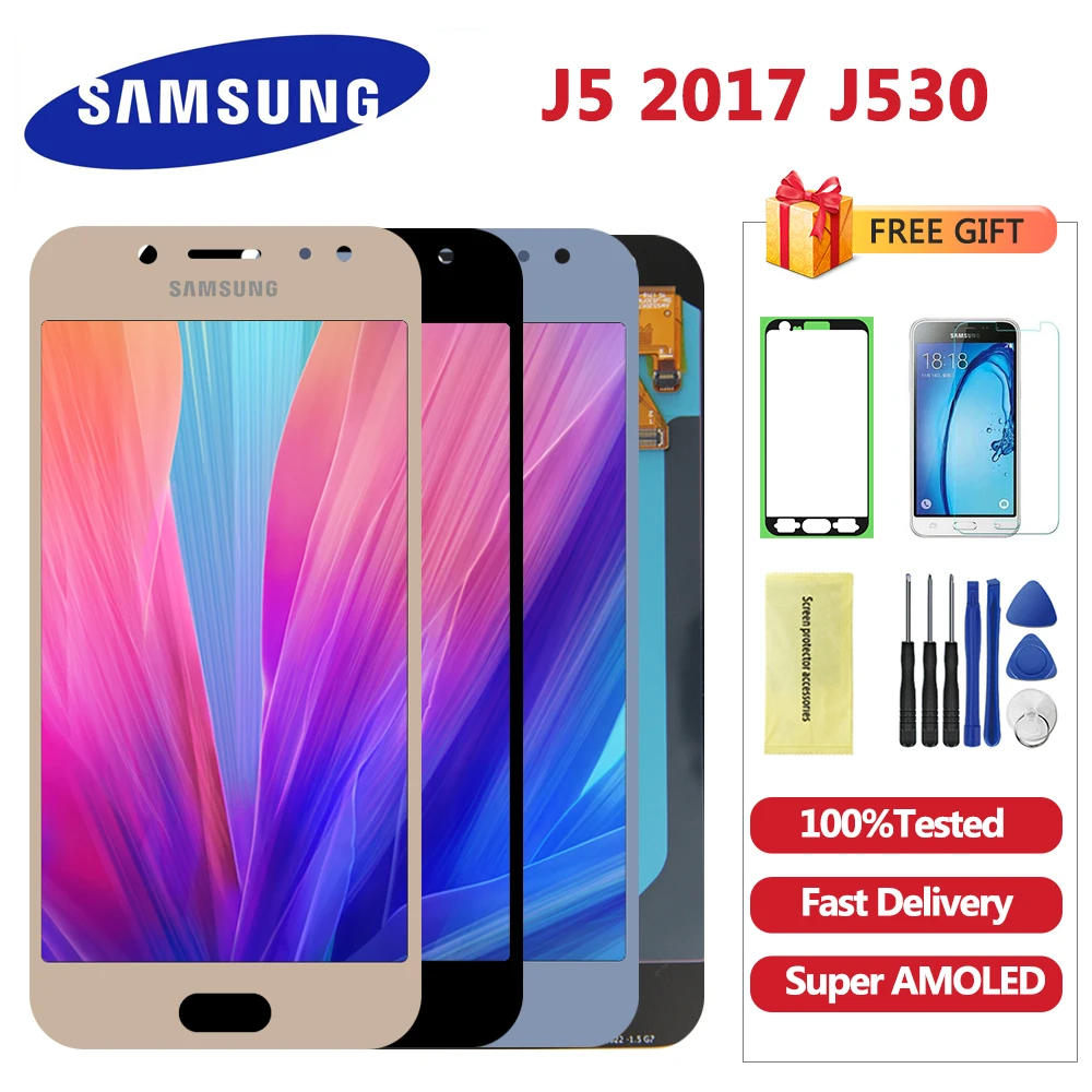 5,2 ''Супер Amoled регулировка яркости ЖК-для Samsung Galaxy J5 j530 J530F ЖК-дисплей кодирующий преобразователь сенсорного экрана в сборе