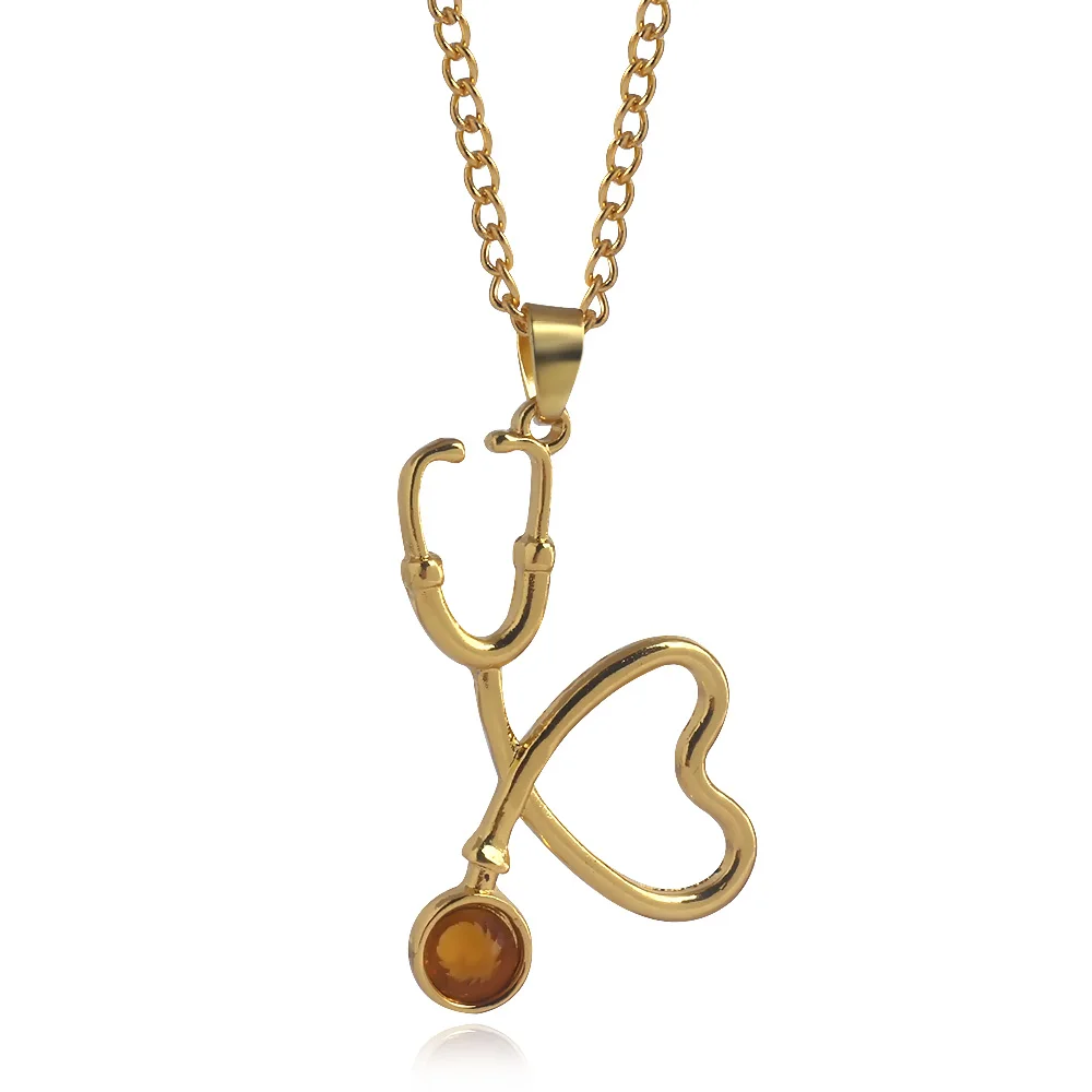 

Stethoscope Necklaces Pendants Heart-shaped Stethoscope Charms Choker Necklace with Gold Chain Doctor Nurse Lovers Gift Jewelry