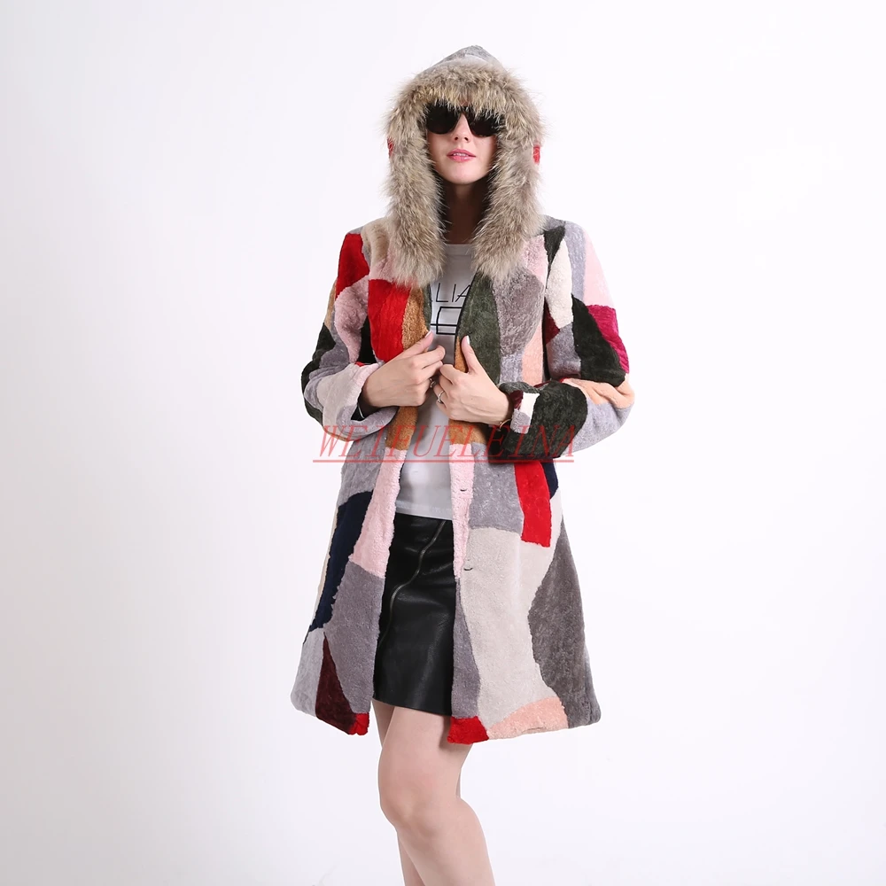 Модные женские меховые пальто из натуральной овчины, зимнее теплое шерстяное пальто, женская благородная Лоскутная теплая куртка для стрижки овец