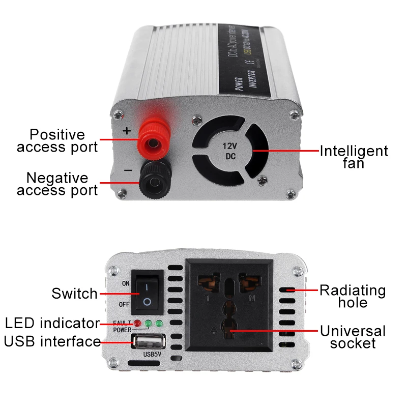 2000W Peaks Solar Power Inverter 12V 220 Voltage Modified Sine Wave USB Car Charge Converter Transformer