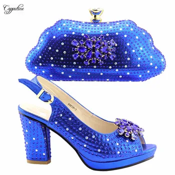 

Most Fashion Royal Blue Sandals Shoes And Hand Bag Set With Luxury Stones For Women 99638-3 Height 9.5cm