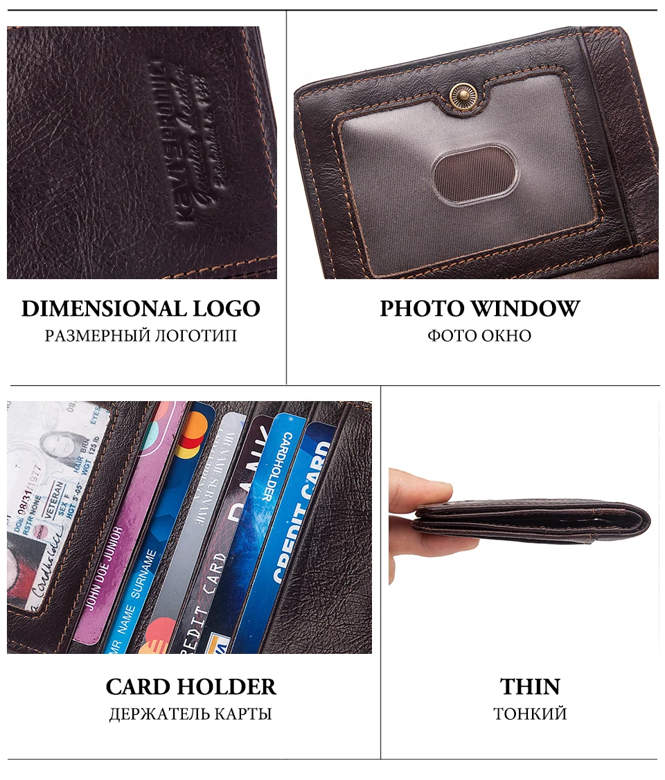 KAVIS Free Engraving Genuine Leather Wallet Men Coin Purse Male Cuzdan PORTFOLIO Portomonee Mini Slim Man ID Card Holder