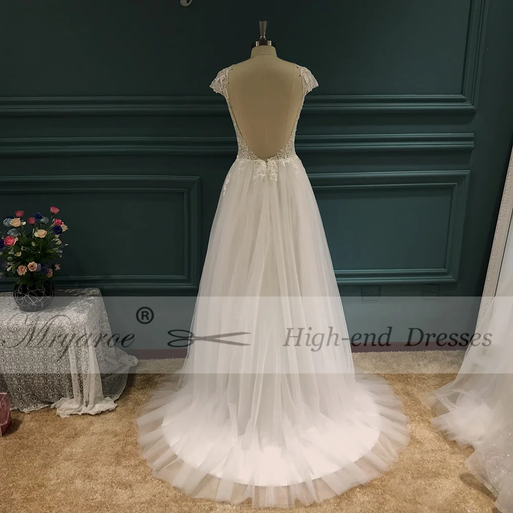 Mryarce сексуальное свадебное платье из тюля с v-образным вырезом и кружевной аппликацией, А-линия, открытые ноги, открытая спина, свадебные платья