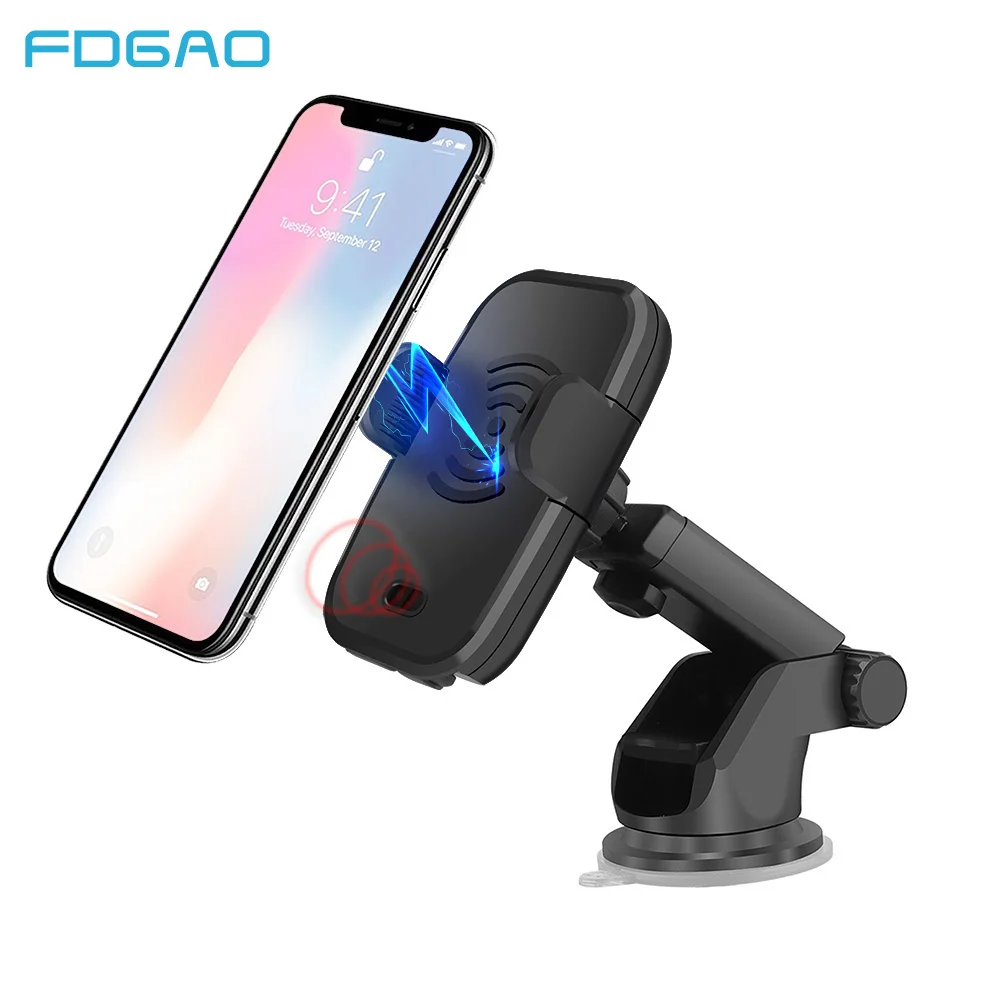 FDGAO 10W Automatic Clamping Qi Wireless Car Charger For iphone XS Max XR X 8 Samsung S9 S8 Car Phone Holder Fast Charging Mount