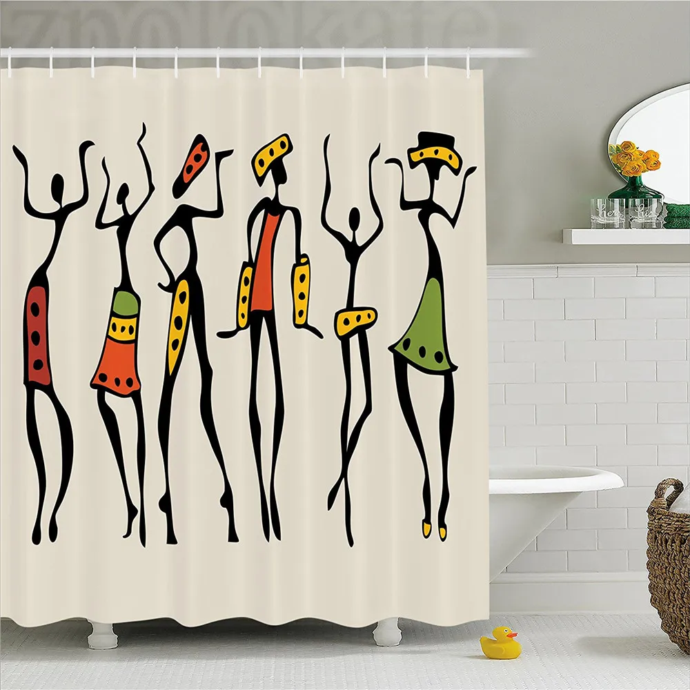 Afro Decor Shower Curtain African Group Clan Dancers Ethnic Characters