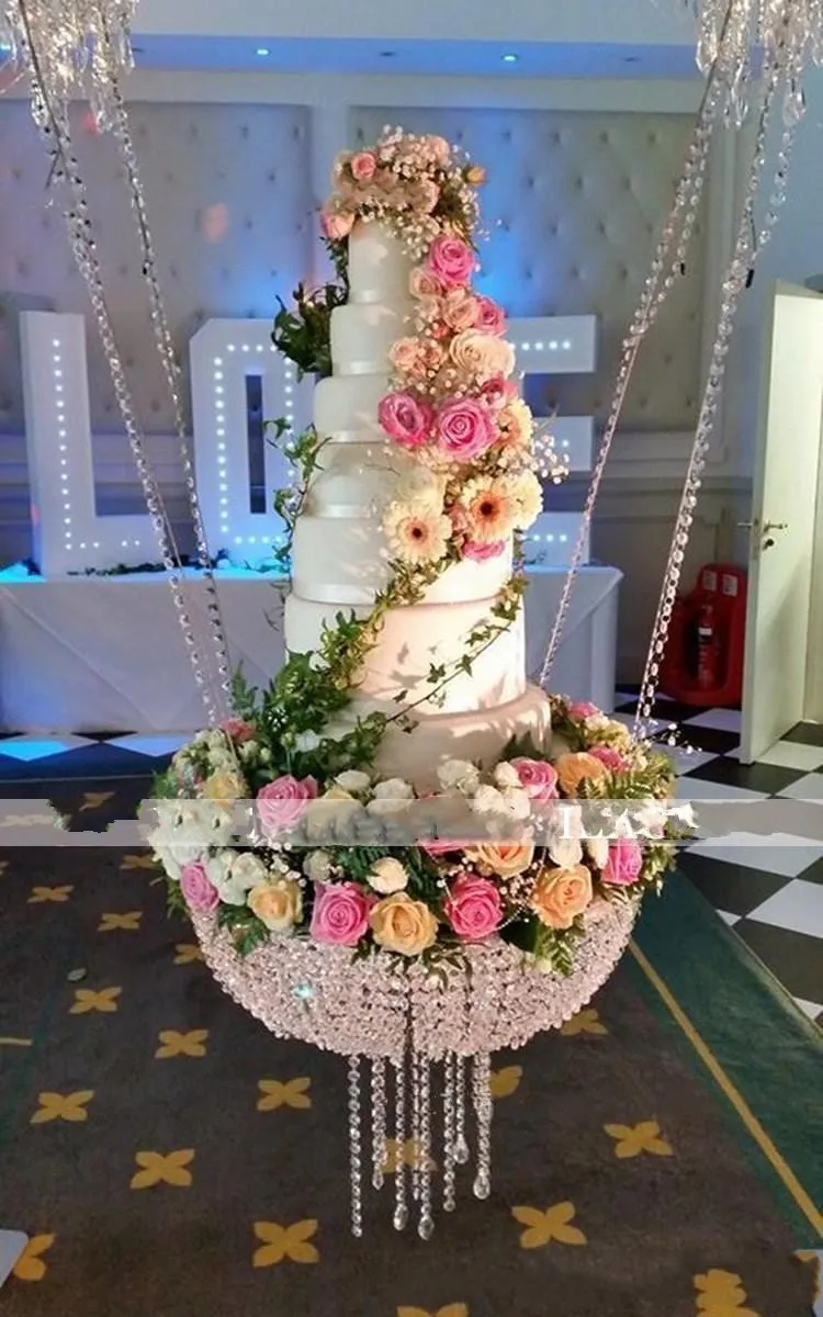 Роскошная хрустальная Подвесная подставка для торта Свадебная подставка для торта прозрачные хрустальные бусины акриловые подставка для цветов Свадебная настольная центральная часть