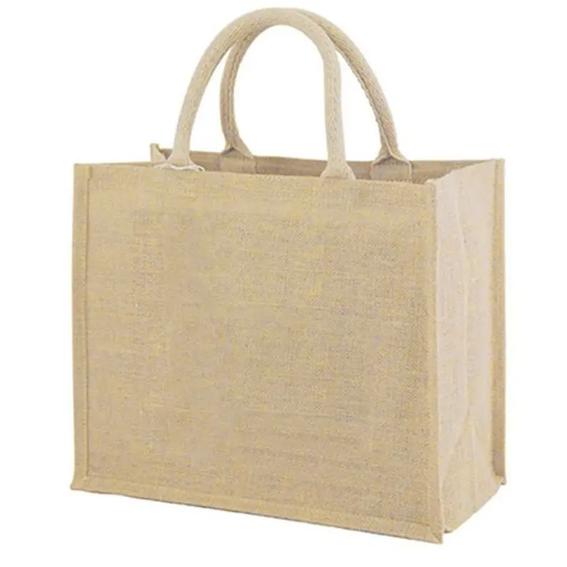 New Linen PU coating Reusable Jute Shopping Bag Beach blonde Handbags canvas tote bags for women grocery bag large - Цвет: Linen