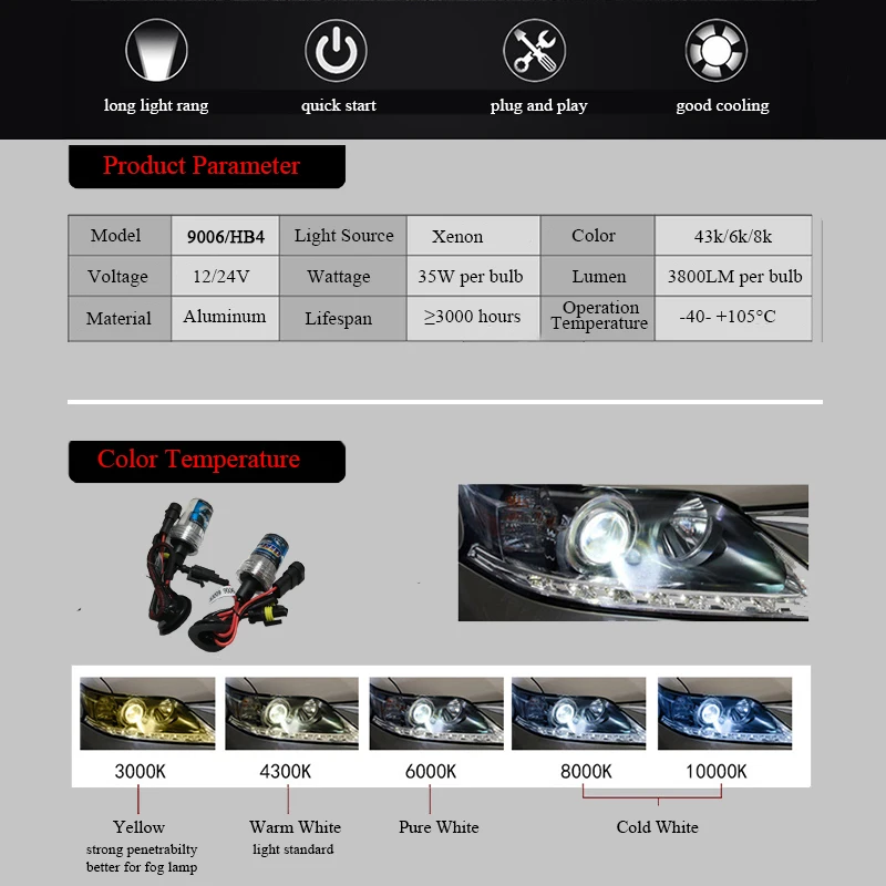 Carbar# HB4 ксенон HID 35 Вт 4300 К 6000 К 8000 К HID ксеноновая лампа для автомобиля HID ксеноновая лампа для фары 35 Вт H1 H3 9006 H7 H8 H11 9005 9012