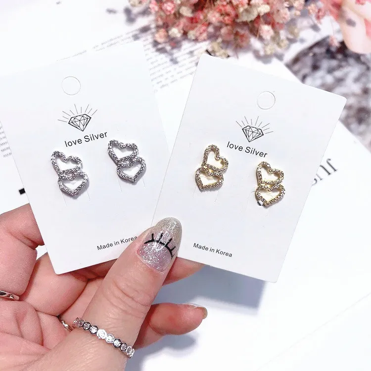 full zircon hollow heart earring 925 silver pin Hypoallergenic fadeless fashion jewelry stud earrings for women gift