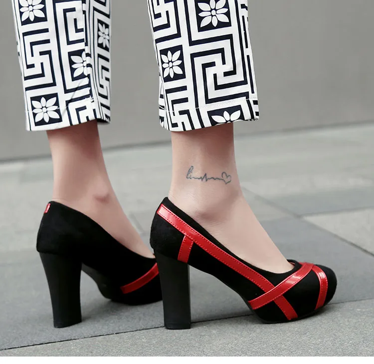 Phoentin/туфли на очень высоком каблуке с красной платформой; смешанные цвета; коллекция года; модельные женские туфли-лодочки в стиле пэчворк; женские туфли из флока с круглым закрытым носком; FT611