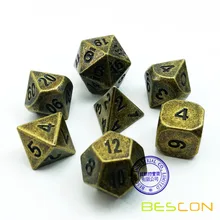 Bescon древние латунные твердые металлические многогранные D& D игральные кости Набор из 7 антикварных медных металлических ролевых игр 7 шт набор