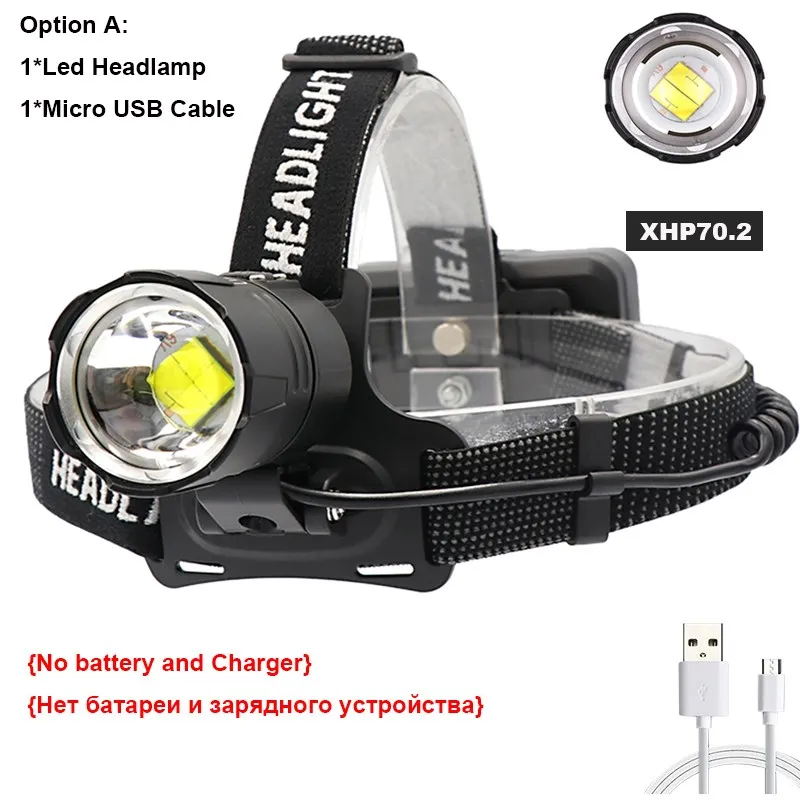 Xlamp XHP70.2 Led Headlamp USB Rechargeable XHP50 Headlight Super Bright for Hunting Cycling Lamp Waterproof Use 3*18650 - Испускаемый цвет: Single Headlamp