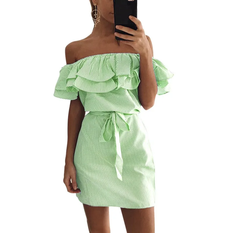 Wholesale 2017 Summer Women Dresses Sexy Slash Neck Mini Bandage Striped Ruffles Party Dresses Vestido Buy Cheap 2017 Summer Women Dresses Sexy Slash Neck Mini Bandage Striped Ruffles Party Dresses Vestido