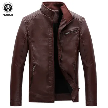 

RUELK 2019 New Men's Leather Jacket PU Coats Mens Brand Clothing Thermal Outerwear Winter Fur Male Fleece Jackets