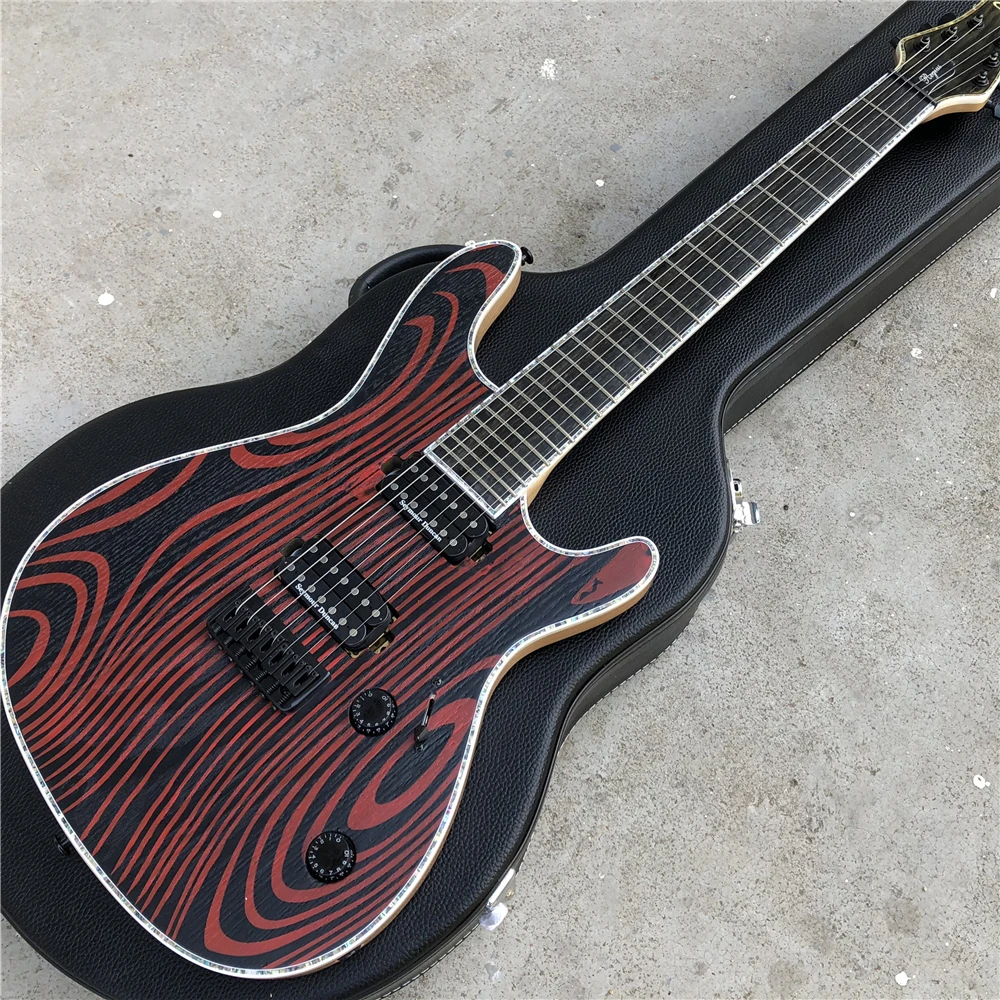 

Red Flame Maple top 6 or 7 strings Electric Guitar,New Custom Ebony Fingerboard Mayones Guitar Black ,Free shipping