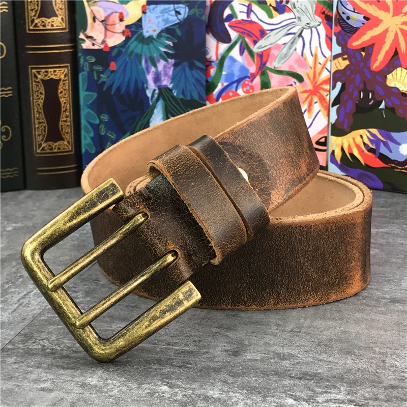 130 CM-138 CM cinturón largo de cuero grueso de lujo cinturón de hombre ancho 4,3 CM doble hebilla Ceinture Jeans cintura cinturón amarillo MBT0018 - 1