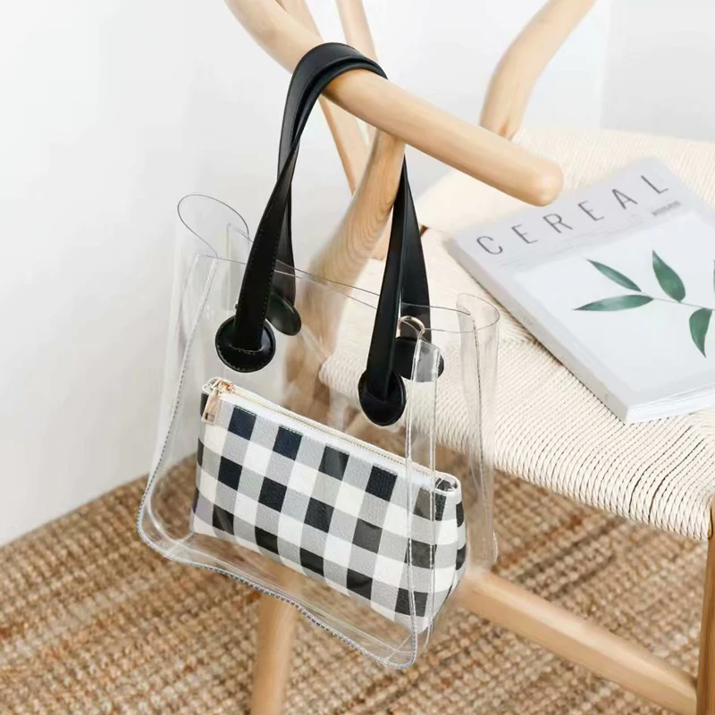 

Summer Women PVC Handbag Fashion Transparent Beach Bag Korean Style Crossbody Bag For Lady Reusable Shopping Bag