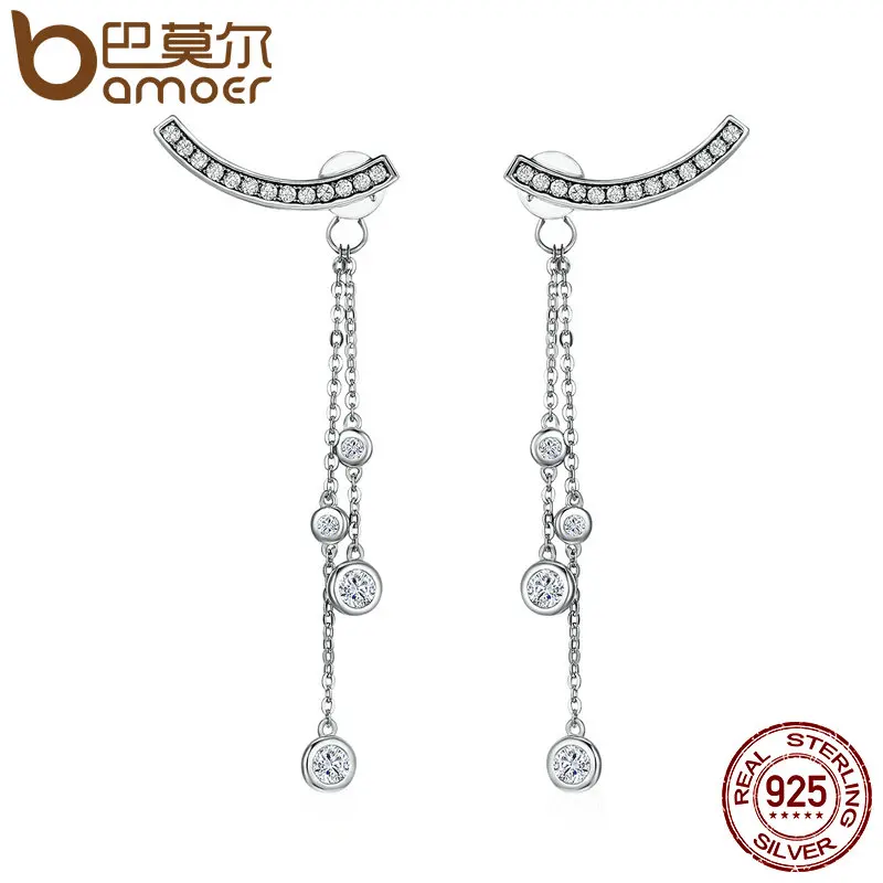 

BAMOER Design New 100% 925 Sterling Silver Swinging Light Long Tassel Drop Earrings for Women Sterling Silver Jewelry SCE140