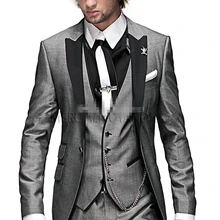 Последние Дизайн одна кнопка светло-серый Жених Смокинги для женихов Пик нагрудные Женихи Для мужчин Нарядные Костюмы для свадьбы Best человек Костюмы(куртка+ брюки для девочек+ жилет+ галстук