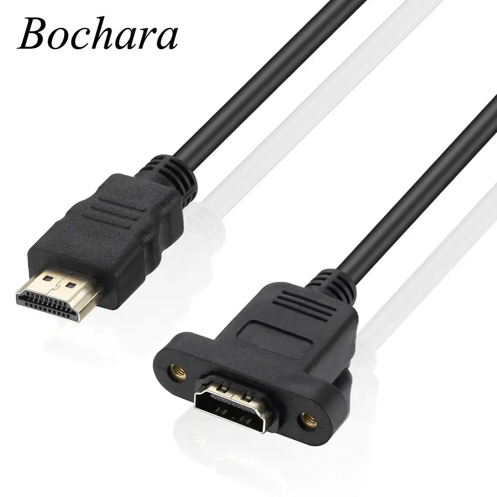 Позолоченный Удлинительный кабель HDMI штекер гнездо с винтовой панелью крепление