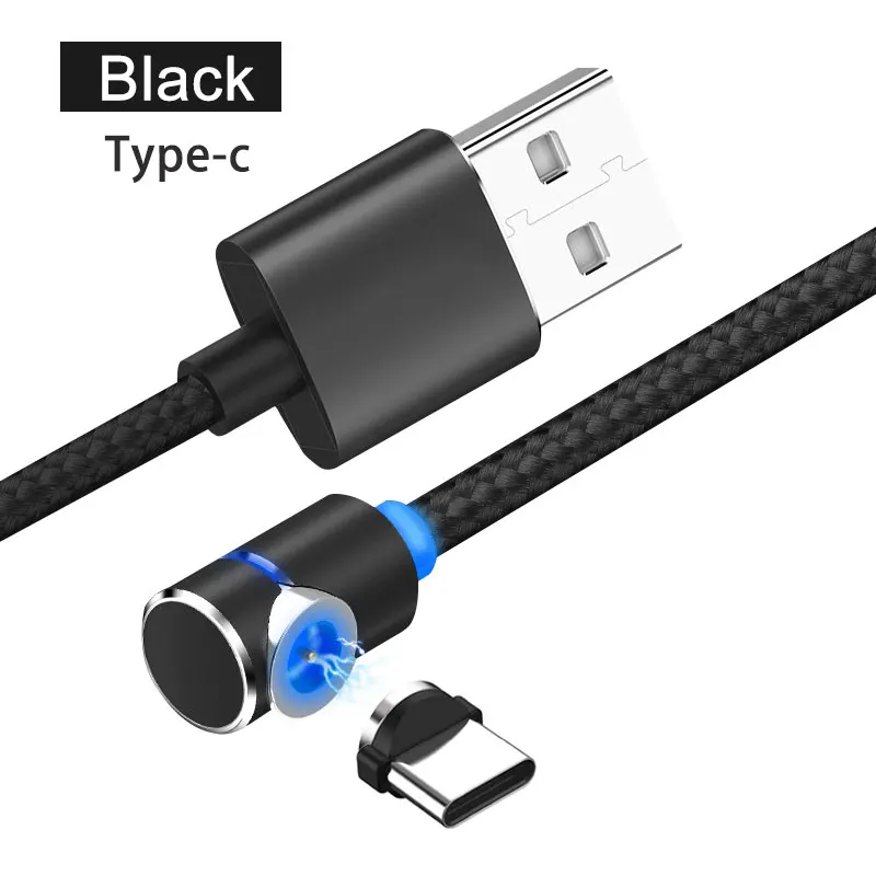 Магнитный USB Micro type C Android iOS универсальный кабель для мобильного телефона провод l-образный локоть нейлоновые кабели для передачи данных для игр - Цвет: Type c-Black