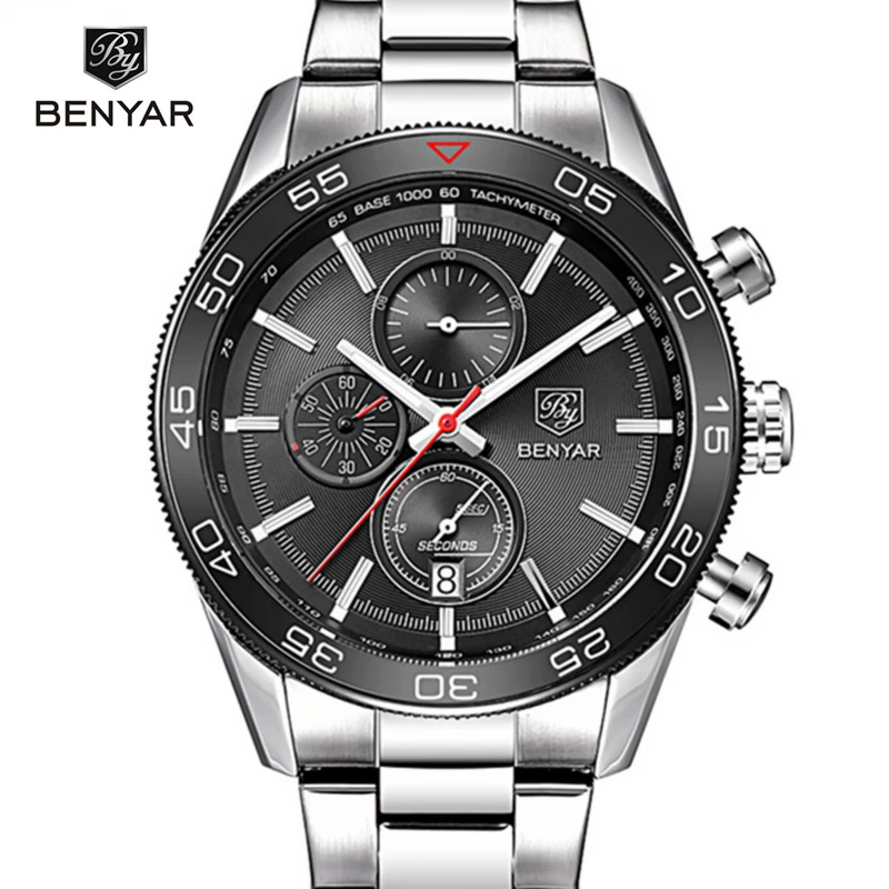 

Luxury Brand BENYAR Waterproof Men's Watches Full Steel Quartz Analog Army Military Sport Watch Men Clock Male Relogio Masculino